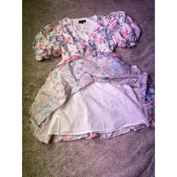 In The Style Maternity Darby Dress Puff Sleeve Multi US 6- UK 10 New - Picture 12 of 16